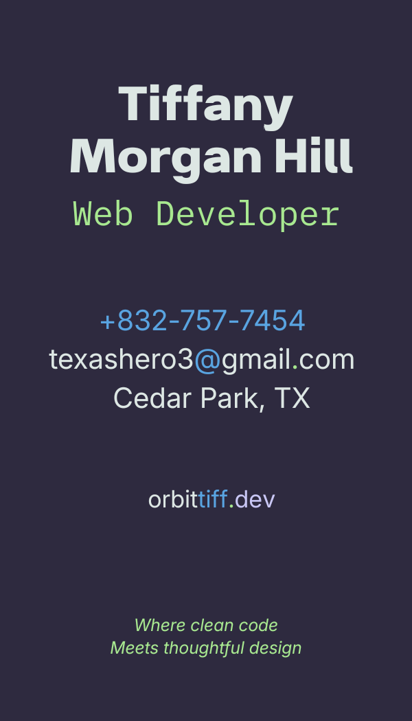 Business card back — contact details