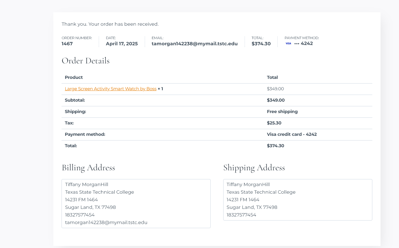 Rusted Luxe Order Details Page