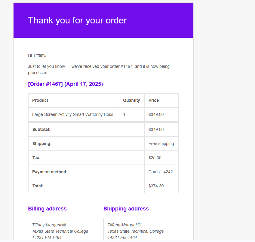 Rusted Luxe Order Thanks Page